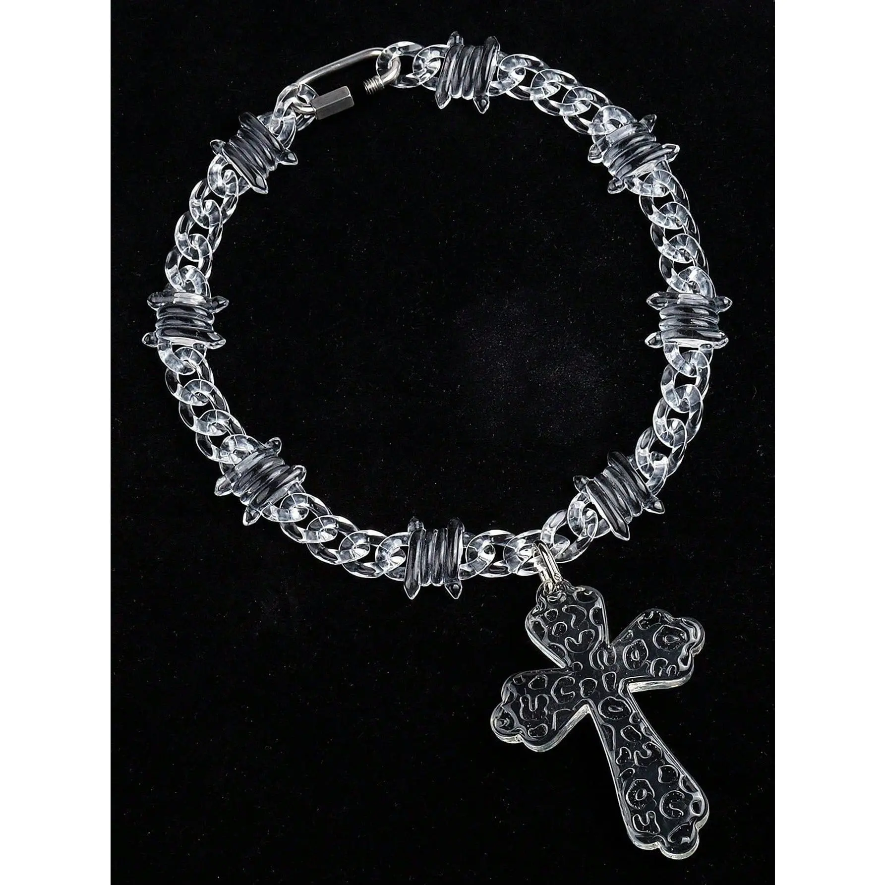 1pc Fashion Hip Hop Clear Acrylic Thorn Chain Extra Large Cross Pendant Necklace, Suitable For Men Everyday Wear & Gift 119108