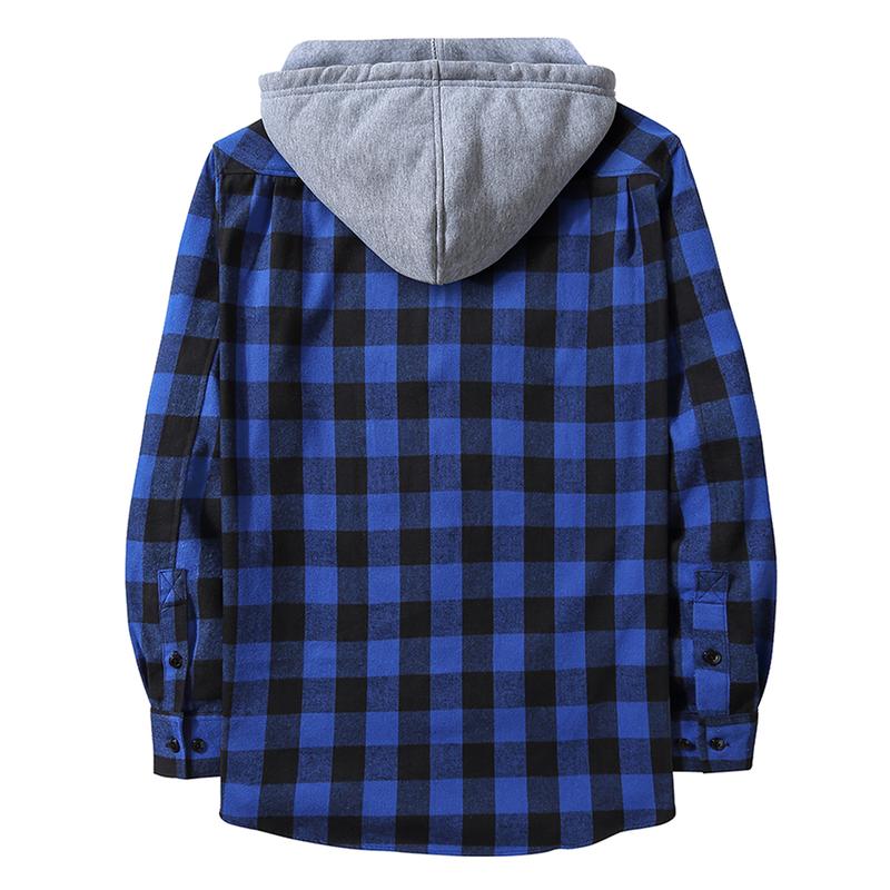 ZITY Men's Blue Plaid Hooded Flannel Shirt - Comfy Soft Fabric Button Down Hoodie - Casual Lightweight Checked Top for Men - Drake Style Streetwear gifts