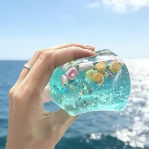 Blue Cubes Sea Squishy Fidget Toy Super Soft Transparent Star Shell Squeeze Toy Ocean Sensory Anti-Stress Toy Girl Gifts NONE