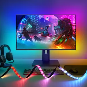 RGB Computer Screen Sync LED Gaming Desk Lamp Strip, Adjustable Dimmable Ambiance Light, Wall Mounted Recessed Lighting, Energy Efficiency E