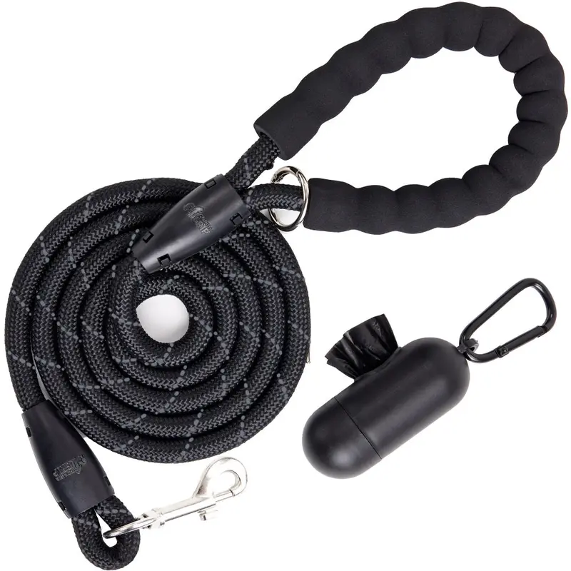 Gorilla Grip Dog Leash, Heavy Duty Reflective Rope Leashes for Large, Medium, Small Breed Dogs, Puppy Training Essential for Walks, Hikes, Soft Handle, Rotating Metal Clip, Waste Bag Dispenser