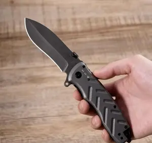 Trendy Black Carved Tactical Folding Knife Stainless Steel