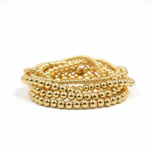 14k Gold Filled Stretch Beaded Bracelet Stack Set Elegant Jewelry Collection Tarnish Resistant Elastic Material Comfortable Fit
