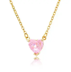 Pink Dainty Solitaire Heart Necklace