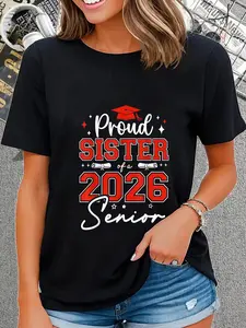100% Cotton Unisex Senior 2026 Proud Sister of a 2026 Senior Graduate T-Shirt Casual Graphic Printed Vintage Tshirt