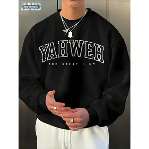 Men's Floral Font Retro American Style Crew Neck Sweatshirt | "Yahweh The Great I Am" Graphic | Casual Streetwear, Autumn/Winter