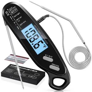 Read Meat Thermometer Digital with Dual Probe, Food Thermometer for Cooking & Grilling, Large Backlit & Calibration, Grill Thermometer for Outside/Kitchen/Oven//Smoker/BBQ/Baking, Black