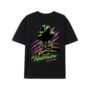 1pc Elm Street Freddy Neon Graphic T-Shirt - Vibrant Print, Soft 100% Cotton, Casual Round Neck, Unisex, All-Season Top for Sports, Parties, and Daily Wear