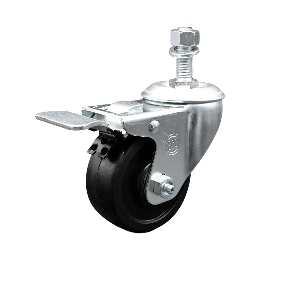 Heavy-Duty Furniture Moving Wheels, Service Caster 3.5x1.25 in. Black Lockable Swivel Wheels with 0.5 in. Threaded Stem & Total Locking Brake, Furniture Moving Wheel