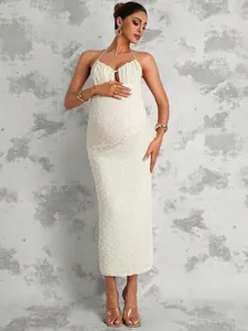 TAMALLA Pregnancy Clothes Maternity Dress Summer Pregnant Clothes Apricot-Colored Maternity Dress With Halter Neck, Highly Elastic, Comfortable, Soft, And ElegantLong Seaside Style