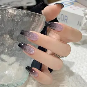 24pcs Long Ballet Gradient Nail Tips, Elegant Simple Design, Includes Jelly Glue & Small Scrubber, No Adhesive Needed, Nail Extensions