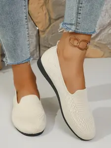 New Flat Bottom Single Shoe, Breathable Mesh Upper, Soft Elastic Sole, Comfortable Non-Slip Footwear, Casual Textile Shoes for All Seasons, Casual Fashion Shoes