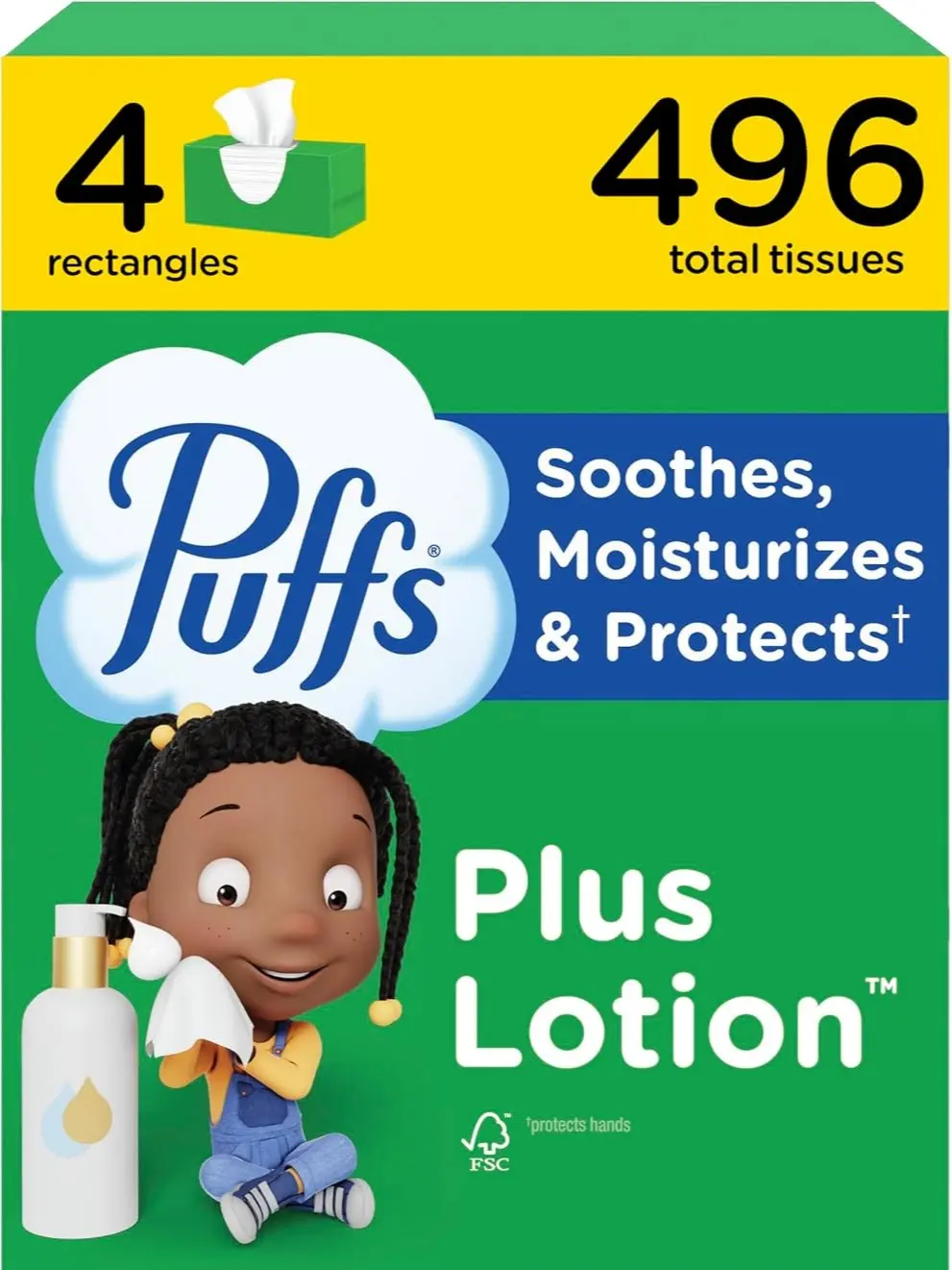 Puffs Plus Lotion Facial Tissues 4 Family Boxes 124 Count Each 496 Total