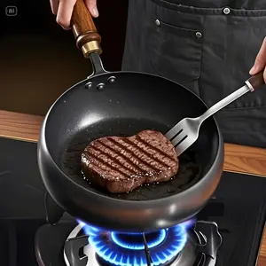 1 Durable Cast Iron Griddle Skillet with Non-Coated Construction, 24cm Diameter for Even Heat Distribution, Ideal for Multi-Purpose Cooking, Easy Clean Surface for Outdoor Use