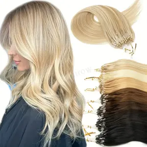 Hot 2025 Hot 2025 Straight Micro Bead Hair Extensions - Non-Remy Human Hair Micro Loop Extensions with Secure Micro Rings, Multiple Colors (Blonde/Brown/Black/Red/Beige) for Caucasian Women - Seamless Blending & Damage-Hair Addition, Styling Versatility,