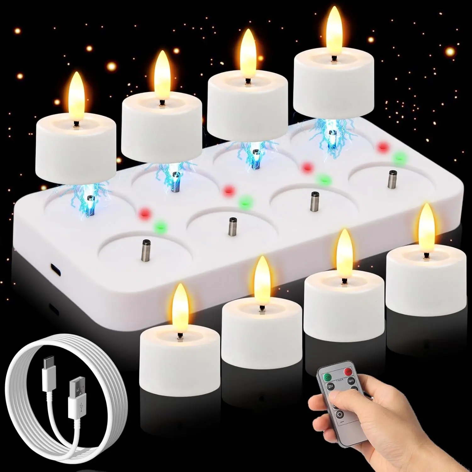 Rechargeable Flameless Tea Lights Candles with Timer Romote, 1.5"x 2" Small Votive Candle with USB Charging Base, Electric LED Candles for Wedding Centerpiece Table Decor (8 Pack)