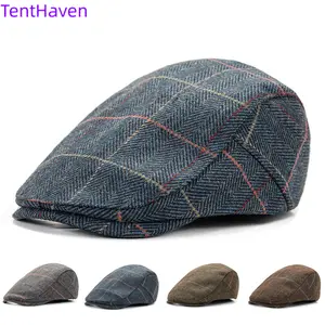 2026 autumn and winter wool forward hat men's retro duckbill hat foreign trade plaid beret Amazon elderly hat