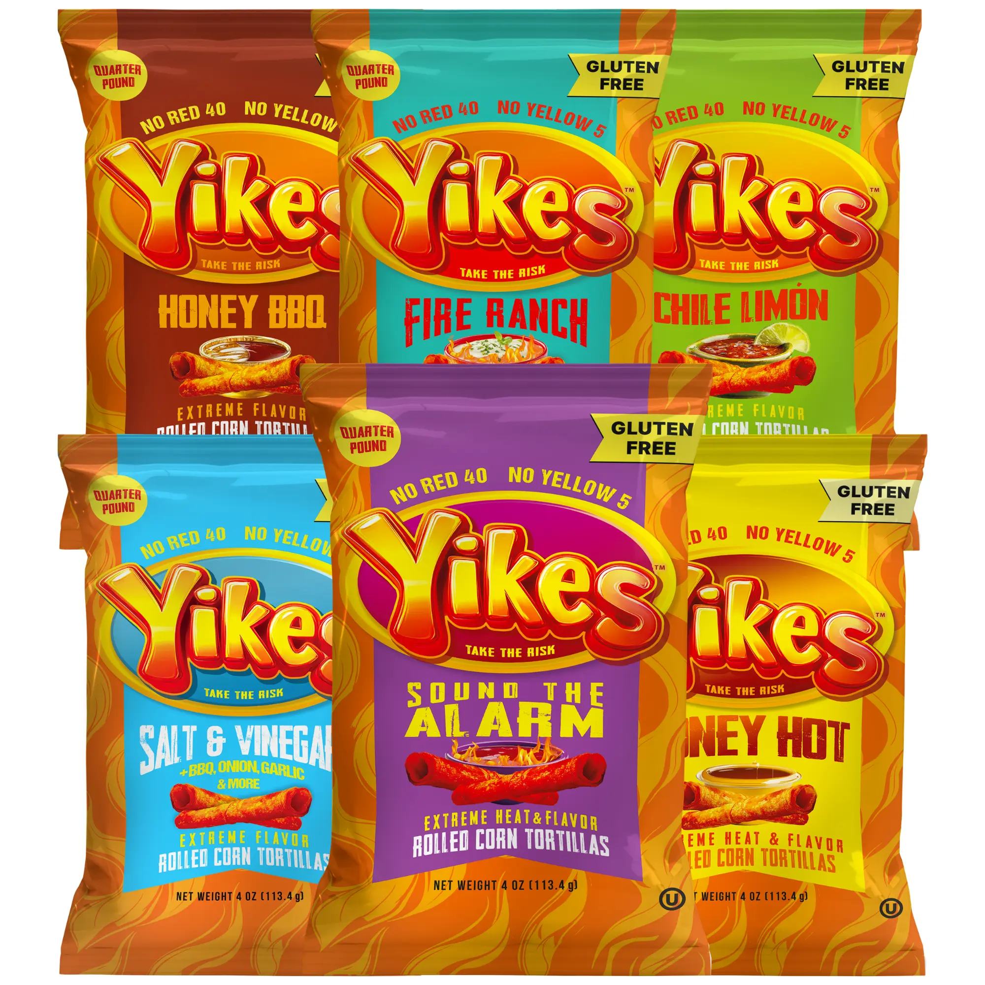 Yikes Rolled Corn Tortillas 6-Pack Variety Pack, 4oz Bags, Assorted Bold & Spicy Flavors