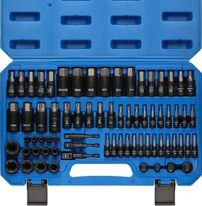 71- Torx Bit & Hex Bit Socket Set, Master SAE/Metric, 1/4", 3/8" and 1/2" Drive, S2 and CrV Steel, Includes E4-E24, Socket/Drill Adapter