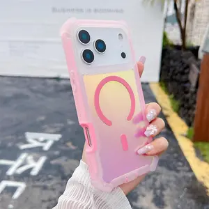 Luxury Gradient Color Laser Armor Magnetic Change Case For IPhone 17 Pro Max Air 16 15 14 13 Plus Shockproof Buffer Rugged Cover