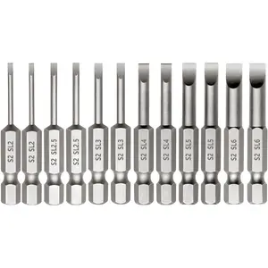 12 count  Slotted  Bit Set, 1/4 Inch Hex Shank Flat  Drill Bits Insert Bits 2 Inch Length, SL2/2.5/3/4/5/6 Impact Driver Bit for Power Drilling, Set of 2
