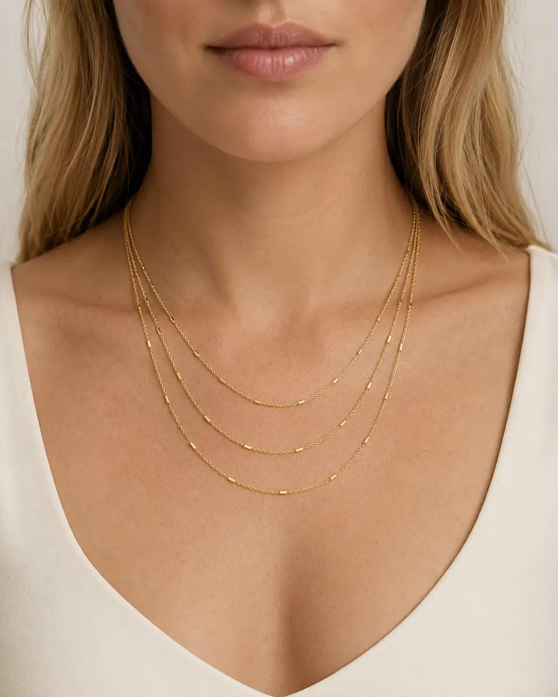 Gold-Tone 3 Layer Necklace for Women, Minimalist Layered Chain Necklace, Delicate Multi Strand Necklace