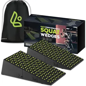 Squat Wedge Block Pair - Non Slip Squat Wedges & Ramp for Exercise, Home Gym, Weight Lifting & Yoga -  Stretcher Slant Board to Elevate Heels, Improve Ankle Mobility, Backpack Included for Storage