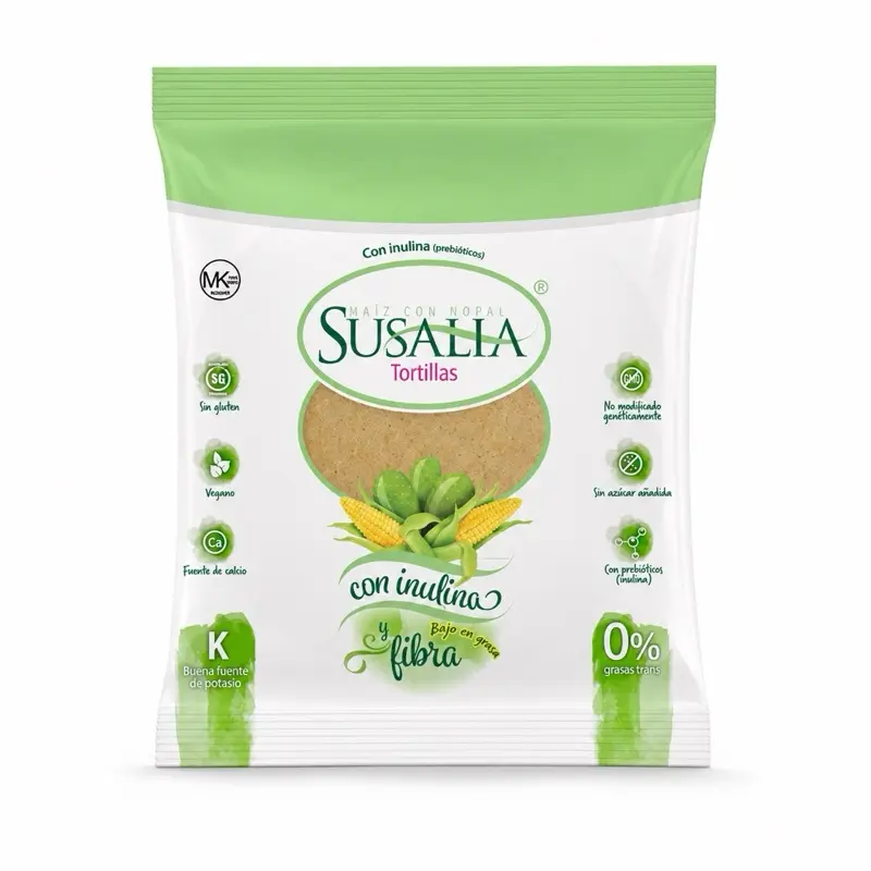 Tortillas de Nopal conMaíz gluten free sin gluten Susalia 500g Con Inulina y Fibra Sin Gluten Veganas Sin Azúcar Añadida Corn + Nopal Tortillas