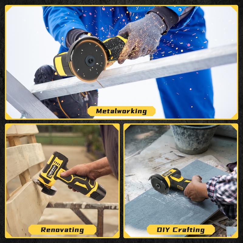 19500RPM Mini Cordless Angle Grinder, Electric Polishing Grinding Machine, Lithium Battery Power Tool W/ 2 Batteries & Accessories.Metal Polishing Machine, Suitable For Wood, Metal, Stone, Concrete Grinding, Precision Polishing, Great Christmas Gift