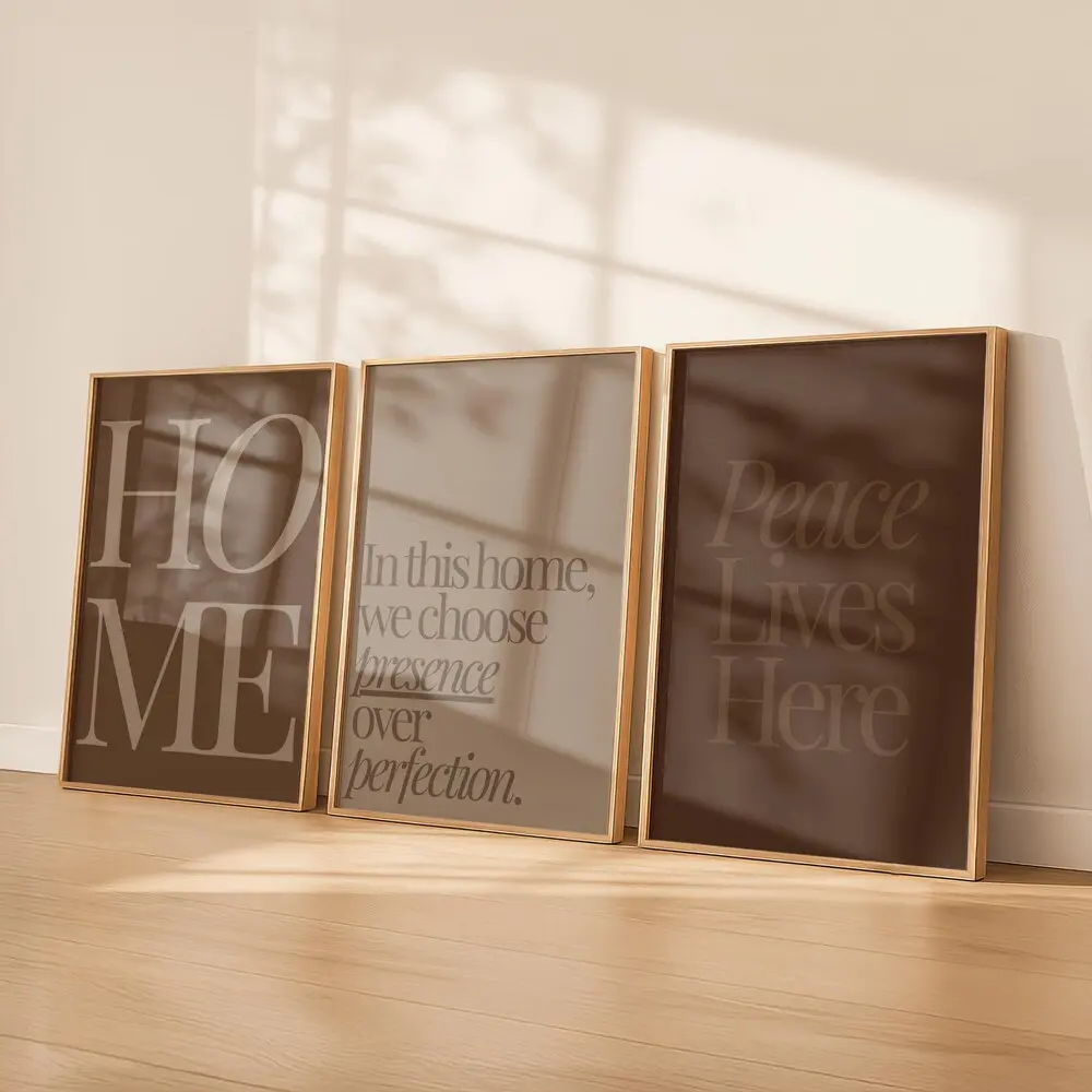 Brown Wall Art Set of 3 | Minimalist Typography Prints | Cozy Neutral Quote Decor | Warm Earth Tone Printable Home Set