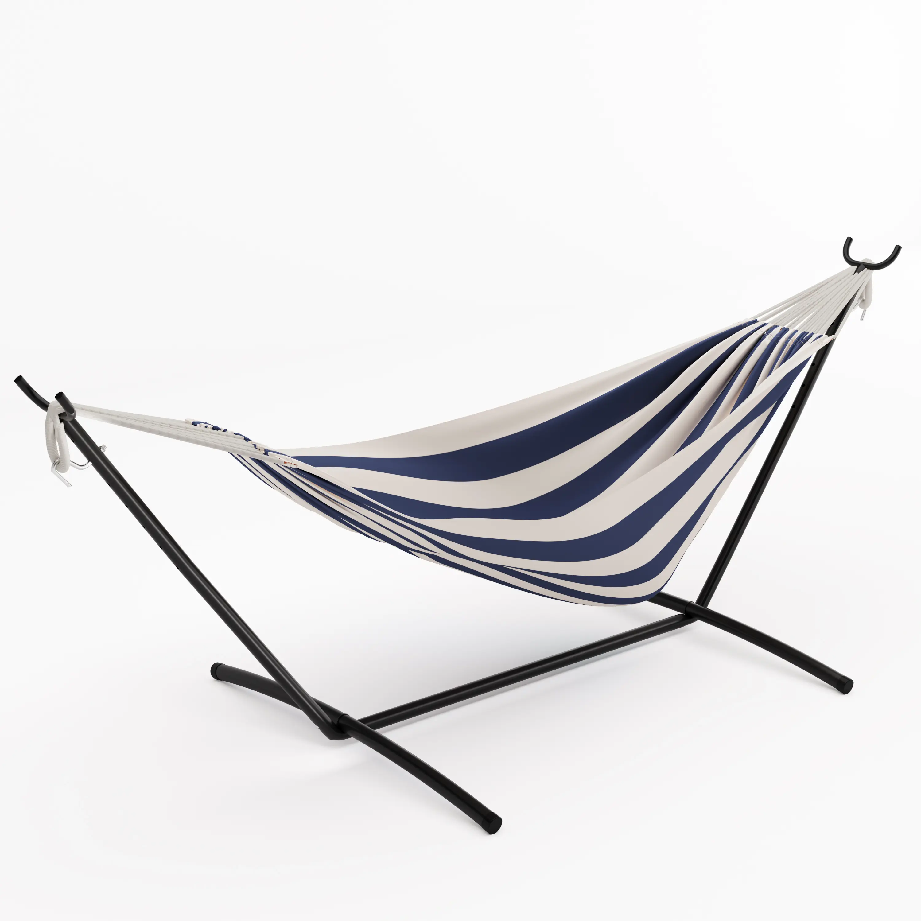 Double Hammock with Stand - Sturdy Steel Frame, Adjustable Double-Layer Cotton, 450 lbs Capacity, Thick Ropes, Portable Carry Bag, Perfect for Backyard, Patio, Camping, Porch, Outdoor & Indoor Use