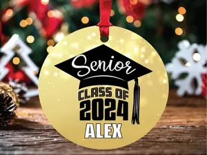 Personalized 2024 Gold Senior Name Year Christmas Ornament Custom Graduation Gift, Student, 2024 Senior Keepsake Gift Idea Name High School