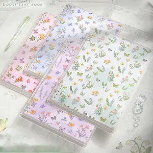 Floral Loose Leaf Notebook, Composition Notebook with 6 Hole Binding, Flower Pattern Refillable Binder Journal with Transparent PP Cover, Large Capacity Smooth Page Turning, Durable and Waterproof for Elementary School Students, Back to School Supplies