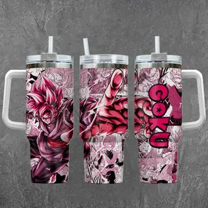 STORMMECH 40oz Single Handle Insulated Stainless Steel Tumbler - Leak-Proof Thermal Portable Washable Flask with Lid, Crimson Power Mug, Iced Coffee Kitchenware Drinkware, Anime Manga Fighter Otaku Gift, Insulation