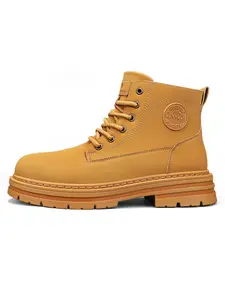 Men's Classic Bumblebee Work Boots Retro Tough Guy Style Leather Material Wear-Resistant Durable Comfortable Versatile For Daily Wear & Outdoor Scenes