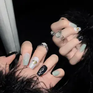 S8 Emerald green halo ballet hand wear nail piece light luxury pure hand high quality control nail.handmade press-on nail party press