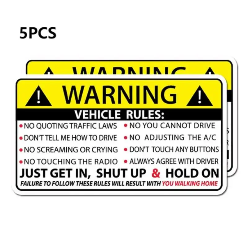 Vehicle Rules Safety Warning Sticker, 5pcs/set Funny Vehicle Sticker for Cars, Trucks, Taxis