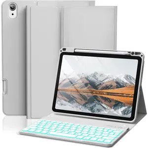 for iPad Air 11 Inch Case with Keyboard (M3/M2, 2025/2024), 7 Colors Backlit Detachable  Keyboard Cover with Pencil Holder, for iPad Air 5th/ 4th Generation, Grey