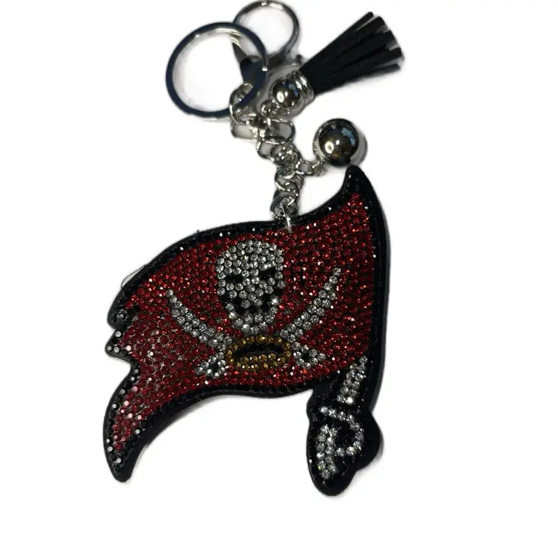 Pirate Flag Bag Charm or Keychain with Rhinestone Skull Design, Tassel Accents and Sparkling Rhinestone Details, Rhinestones