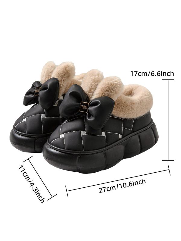 Women's Fashionable Bowknot Design Plush Slippers, Casual Comfortable Home Slippers, Warm Slippers for Indoor & Outdoor Use for Fall & Winter, Footwear, House Slippers