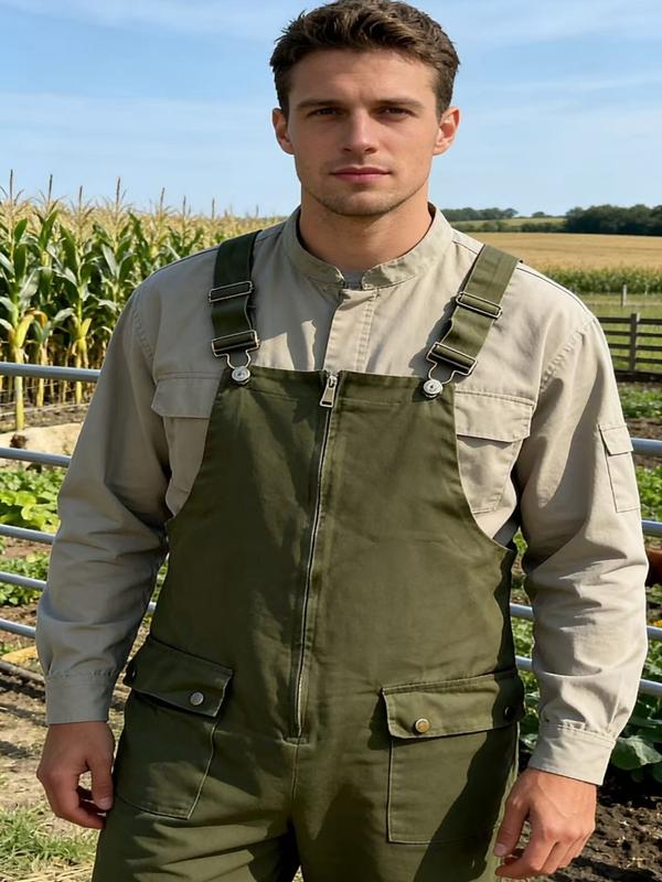 European and American retro men's work overalls with suspenders, a new loose and casual style for spring and autumn. The shoulder straps are adjustable, with a front-length design. It is wear-resistant and durable, and can easily handle various jobs.