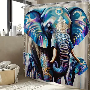 1PC/4PCS - Elephant Shower Curtain Set, Including Waterproof Shower Curtain With 12 Plastic Hooks, Bathroom Anti-slip Floor Mat, Toilet U-Shaped Mat, Cover Mat, Bohemian Oil Painting Animal Elephant Bedroom Modern Cool Home Bathroom Decor