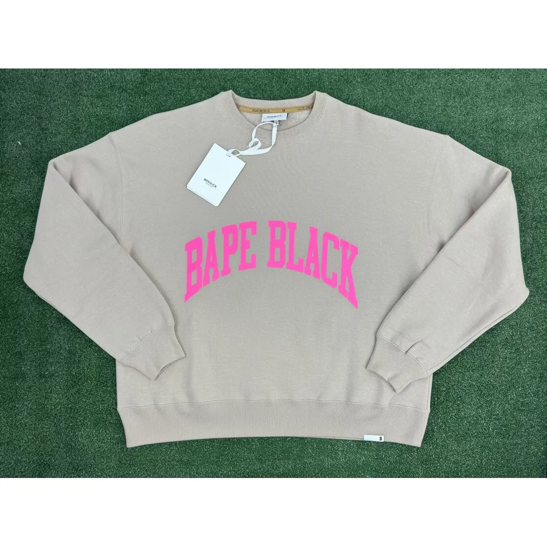 BAPE BLACK Japan College Crewneck Sweater, Beige, Size Large (Retail 335)