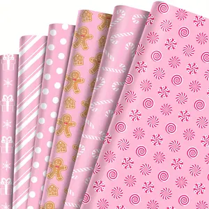 12 Sheets Pink Christmas Gingerbread Wrapping Paper - 20 x 27 Inch Festive Gift Wrap for Holiday Presents, Xmas Party Supplies & DIY Craft (12-Pack, Premium Pink)