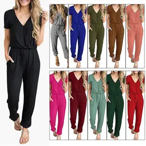 2025 Summer Casual Women's New European and American Deep V Cross Jumpsuit ()