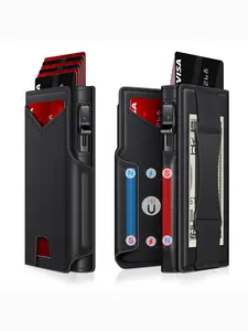 Men's Ultra-Thin Pop-Out Card Holder, RFID Blocking Credit Card Wallet RFID Card Slots with ID Window and Extensible Cash Slot, Compact Aluminum Case