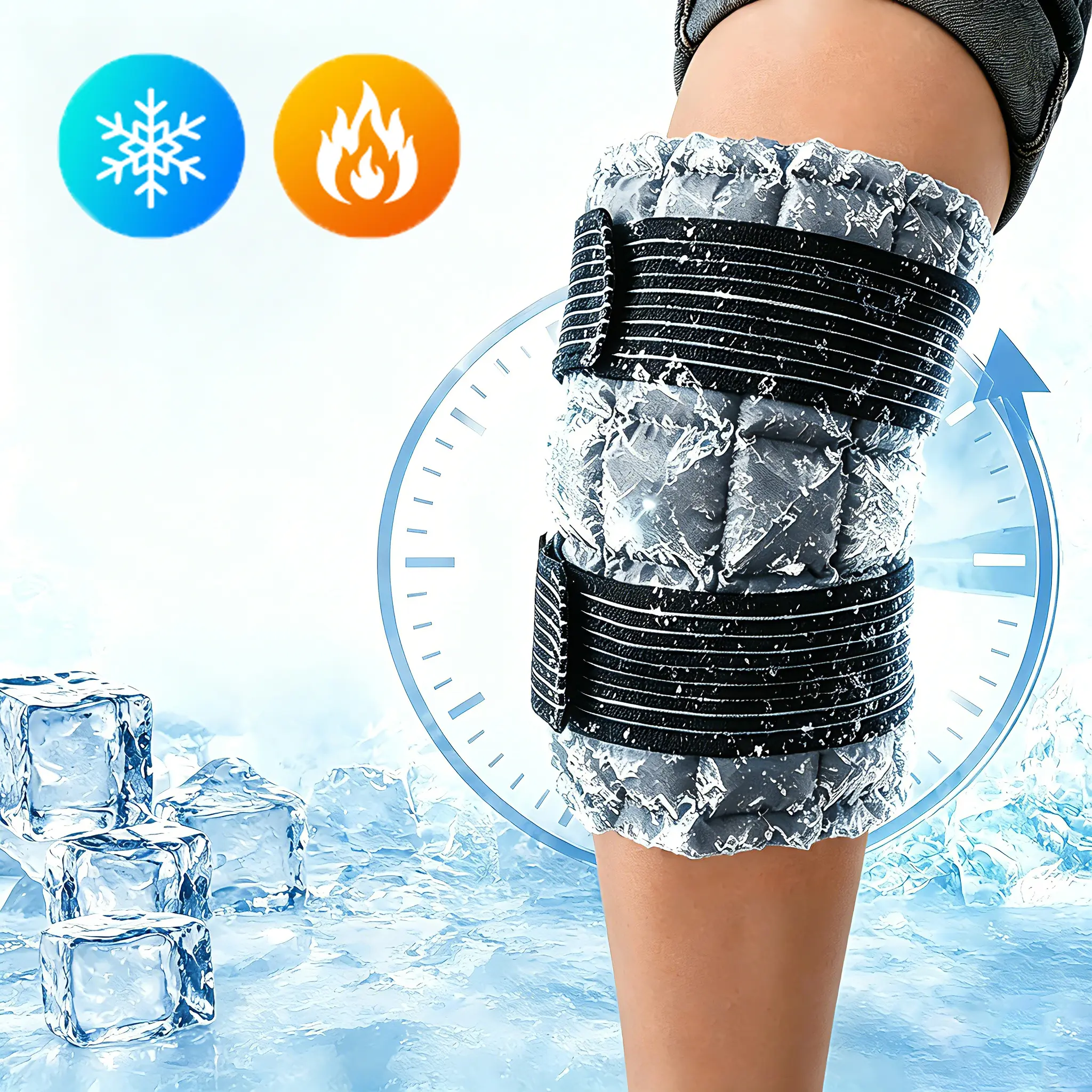 Extra Large Ice Pack Wrap for Knee, Reusable Ice Wrap with Hot & Cold Compress, Adjustable & Flexible for Back Shoulder Arms Legs Post-Workout Care