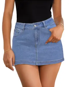 DLOODA Jean Denim Skirt for Women, Casual Denim Mini Skirt Stretchy Trendy Cute Micro Jean Skirts Zip Fly with 4 Pockets