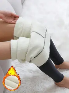 Thickened Fleece-Lined Lamb Wool Leggings for Women, High-Waist Tight Pants, Thermal Pants, Yoga Pants, Solid Color, Winter Sports, Fitness, Yoga, Running Long Pants, Skinny Yoga Bottoms
