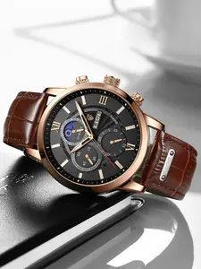 Men's Business Fashion Round Dial Analog Quartz Watch, Summer 2024 Casual Pu Leather Strap Watch, Perfect Gift for Men, with Box